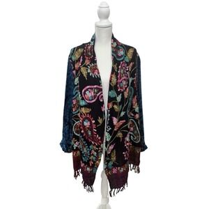 Soft Surroundings L Embroidered Wool Paisley Shawl Topper Cardigan Boho Artsy